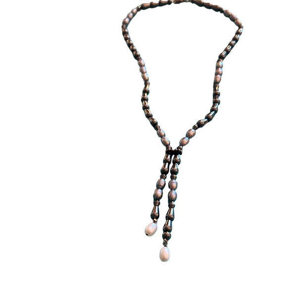 Blue, grey hematite and fresh water pearl Beaded Necklace - Picture 1 of 4